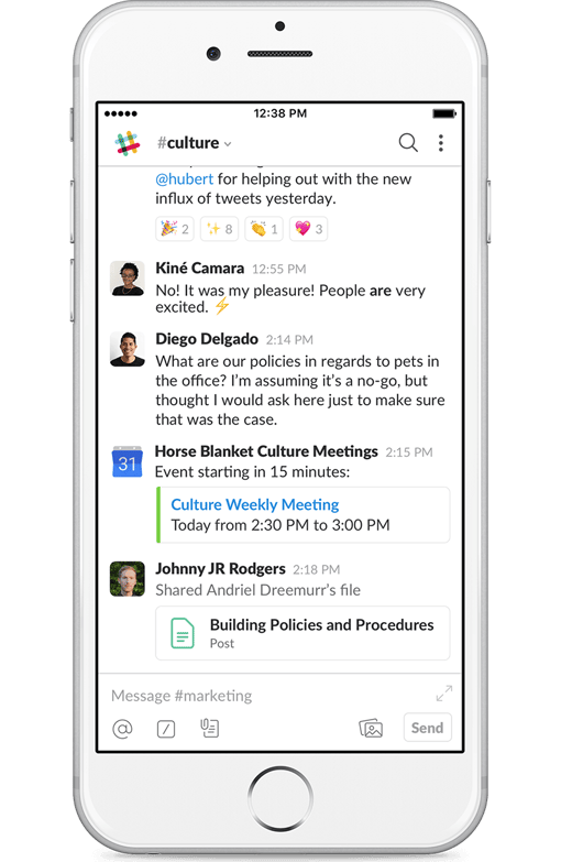 Slack Mobile Interface Bullhorn Interface on iphone